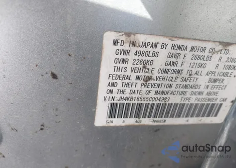 2005 Acura Rl 3.5 из США, поврежденный, VIN JH4KB16555C004223